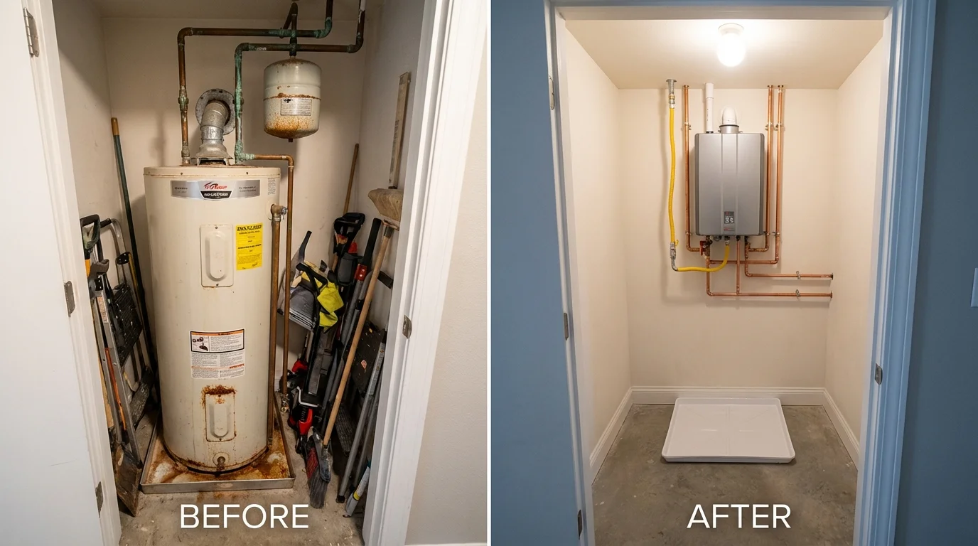 Tank water heater versus wall-mounted tankless unit comparison for Hearne, TX homeowners