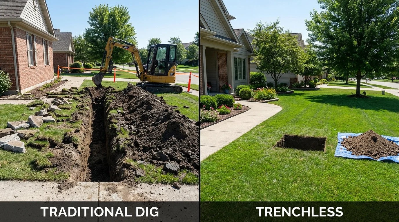 Trenchless sewer repair with minimal yard damage versus traditional excavation in Hearne, TX
